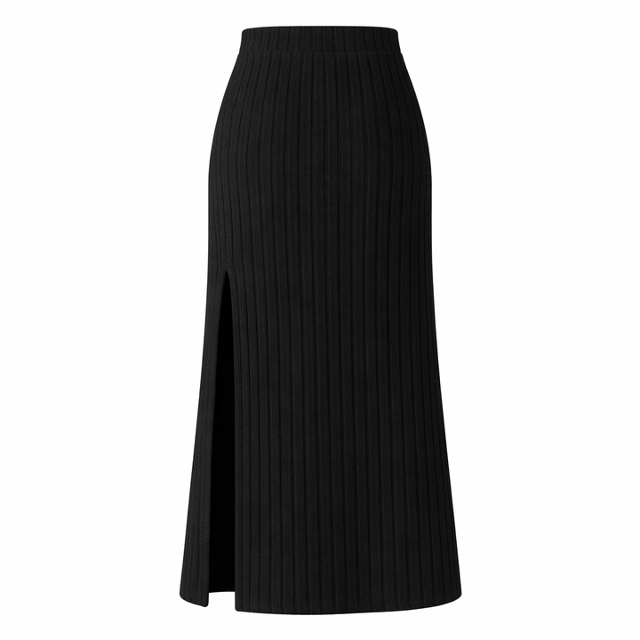 Elara - Falda Midi de Punto Acanalado de Cintura Alta con Abertura Lateral