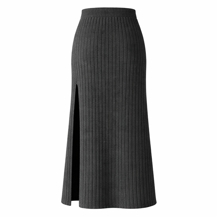 Elara - Falda Midi de Punto Acanalado de Cintura Alta con Abertura Lateral