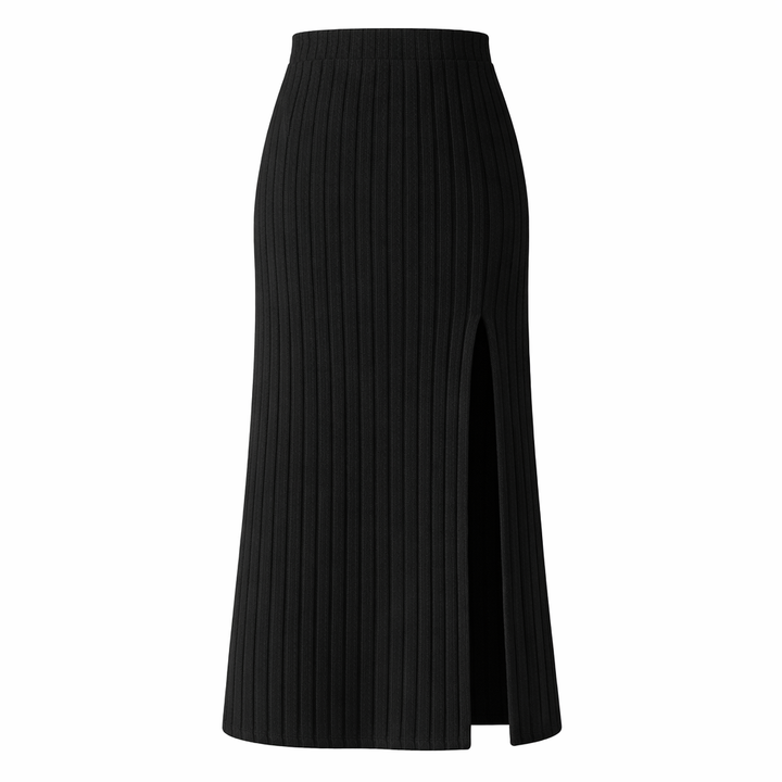 Elara - Falda Midi de Punto Acanalado de Cintura Alta con Abertura Lateral