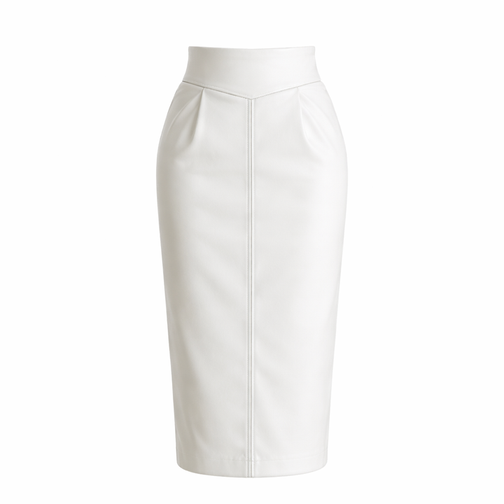 Selene - Falda Midi de Cuero PU de Cintura Alta con Abertura Lateral y Cremallera